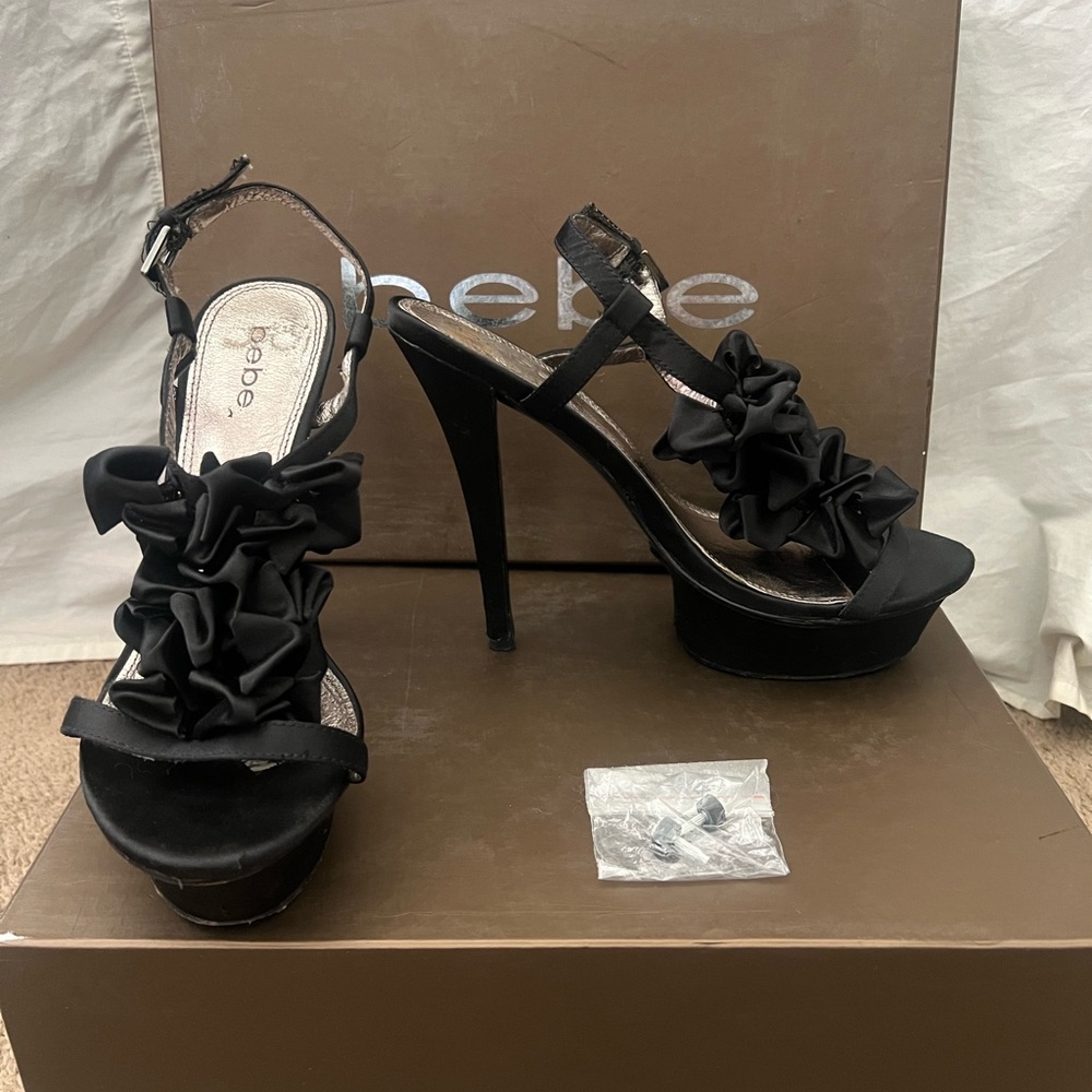 Bebe Black Ruffle Heels